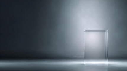Wall Mural - a transparent glass podium over a soft gradient background with studio lighting long title a sleek m