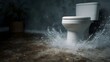 © Thares2020 - Toilet with water splashing on the floor creating a messy scene