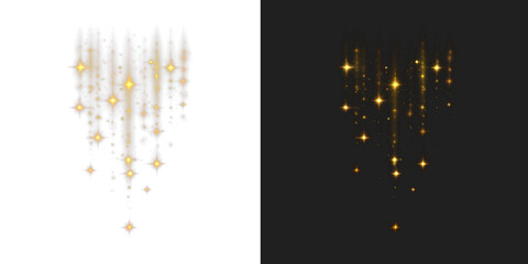 Wall Mural - Vivid Gold Light Effect of Shooting Stars Display on Transparent and Black background, cutout, png