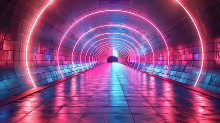 Futuristic neon tunnel glowing pink lights high resolution picture