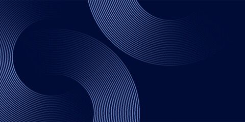 Wall Mural - Abstract glowing circle lines on dark blue background. Geometric stripe line art design. Modern shiny blue lines. Futuristic technology concept. eps10