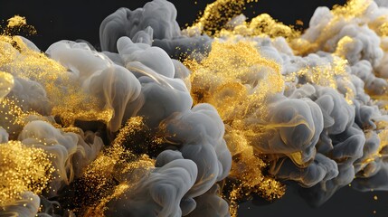 Wall Mural - abstract smoke and golden particles creating a mystical atmosphere against a dark background