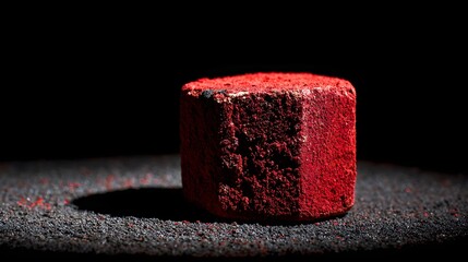 Wall Mural - Textured Red Cylinder on Dark Surface with Dramatic Lighting and Shadow Effects