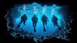 © ely - Silhouettes of Scuba Divers Swimming in an Underwater Cave
