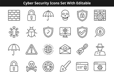 Cyber Security icons set vector design with editable