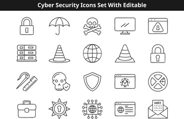 Cyber Security icons set vector design with editable