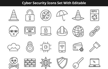 Cyber Security icons set vector design with editable