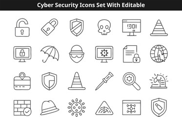 Cyber Security icons set vector design with editable