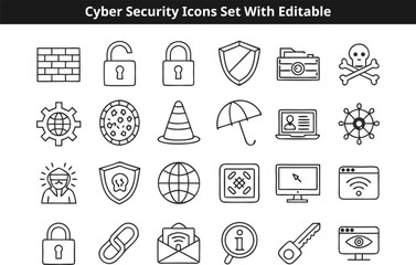 Cyber Security icons set vector design with editable