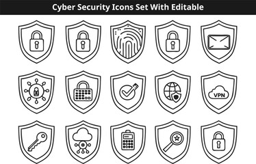 Cyber Security icons set vector design with editable