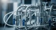 © DigitalSpace - Detailed view of an experimental hydrogen cryogenic pump integration bench highlighting stainless steel tubing bends and precision valve controls.