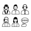© MDFERDOUS - Customer service and support icons representing call center agents, operators, and online assistance