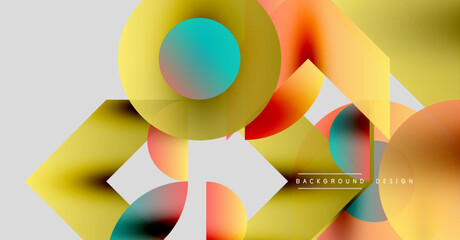 Wall Mural - abstract geometric shapes overlap, creating vibrant color gradients. yellows, reds, blues dominate c