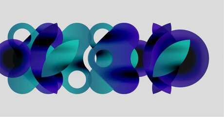 Wall Mural - abstract composition. overlapping circles, varying shades blue, teal, purple. minimalist design, cle