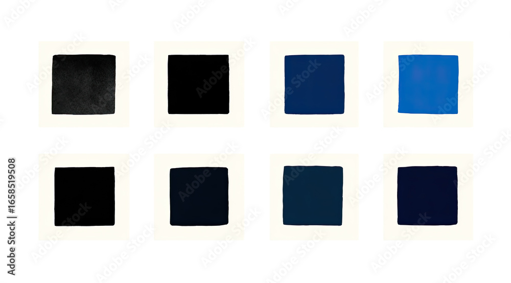 Six-by-six array of color swatches. Shades of dark and deep blue, and ...