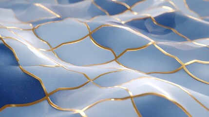 Canvas Print - blue and gold patterned fabric.