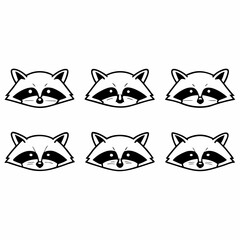 Naklejka na meble Collection of cute raccoon faces isolated on white background for design element and decoration
