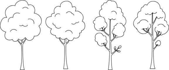 Four different outline trees illustration for design projects and creative concepts