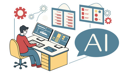 Flat illustration of ai development and progress with technology elements