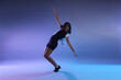 © New Africa - Teenage girl in tap shoes dancing on color background