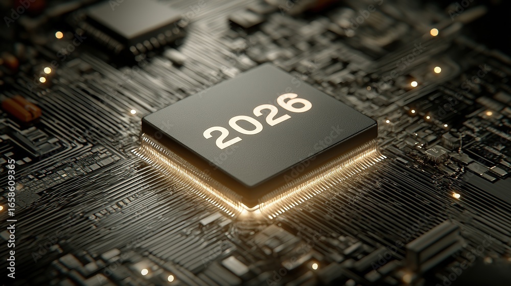 The new year 2026 using AI agent technology with futuristic AGI compute ...