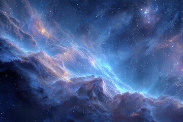 Wall Mural - explore the vastness of blue outer space featuring stunning nebula clouds and brilliant stars, illus