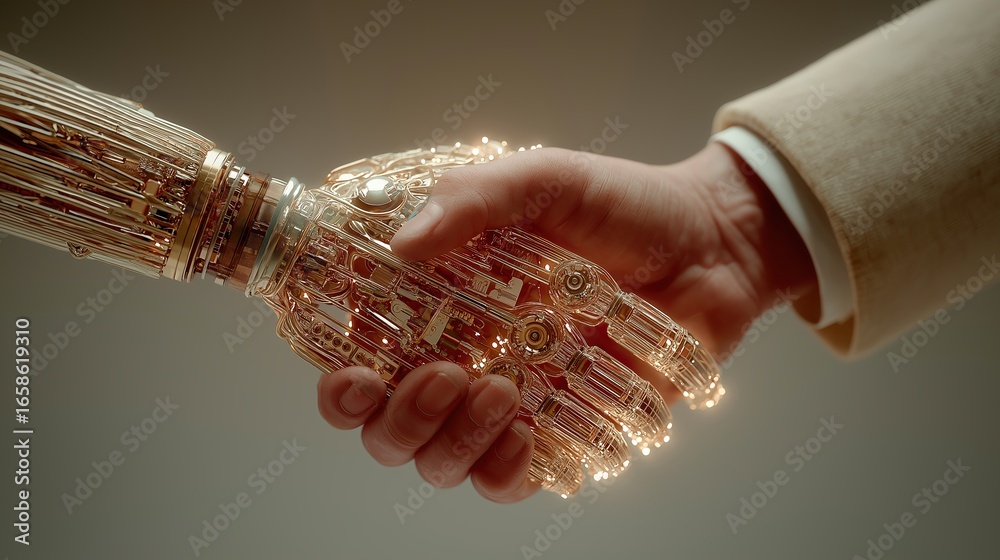 Ilustração An autonomous AI agent and a human handshake using agentic ...