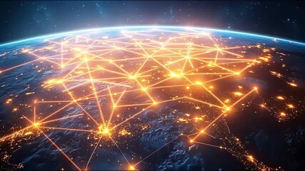 Wall Mural - Planet Earth surrounded by a technological network structure