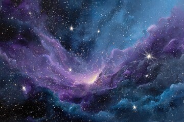 Wall Mural - vibrant galactic watercolor nebula filled with dynamic purples and blues showcasing the intricate be