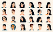 © Perfect Vector - Diverse male and female flat vector avatar profiles with various hairstyles expressions and accessories minimalistic design for user icons and social media