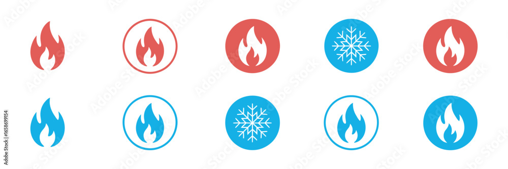 A collection of hot and cold temperature vector icons. Flat graphic ...