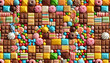 © EAI - Colorful Candy Brick Wall with Taffy, Bubblegum, and Chocolate Blocks
