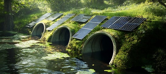 Innovative energy solution solar panels on tunnels creating sustainable power generation in nature area