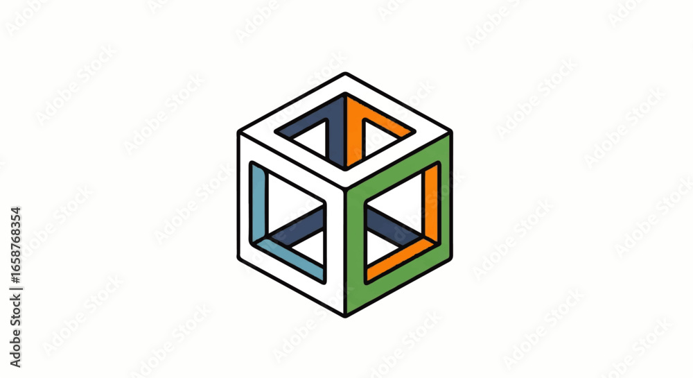 Cube Frame Outline Stylized white cube frame with colorful inner walls and bold black ...