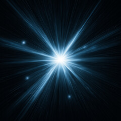 Wall Mural - A bright starburst effect with sharp, radiating blue light beams, centered on a black background