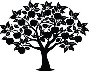 Apple Tree with Fruits Silhouette