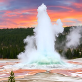 White Dome geyser of Lower Geyser Basin erupting spout of steam, Yellowstone national park, USA