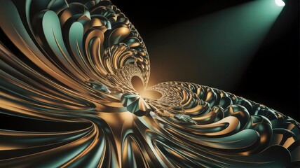 Wall Mural - abstract gold and teal metallic swirl fractal art
