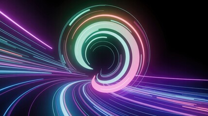 Wall Mural - abstract neon swirl futuristic light trails and glowing circle