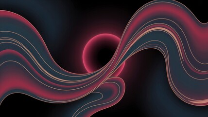 Wall Mural - abstract dark pink and teal swirling waves with glowing orb background