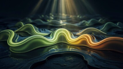 Wall Mural - abstract waves of light and shadow digital art