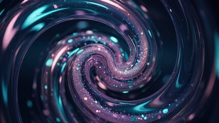 Wall Mural - abstract swirling galaxy glittering liquid vortex in purple and teal