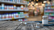 © Maksym - A professional medical office scene, stethoscope foreground in sharp focus, shelves of medicine bottles behind fading into blur, concept of healing and wellness