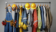© Aleksei - Collection of colorful work uniforms on a rack representing labor and safety