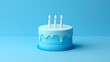 © Radha - A beautiful blue birthday cake with three lit candles on top
