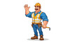 © Jekdi - Friendly cartoon construction worker waves hello with construction bar in hand