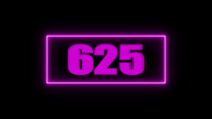 Purple Neon Number 625 in a Glowing Frame on Black Background Ideal for Digital Projects and Designs