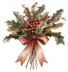Wall Mural - png holly bouquet art illustration watercolor.