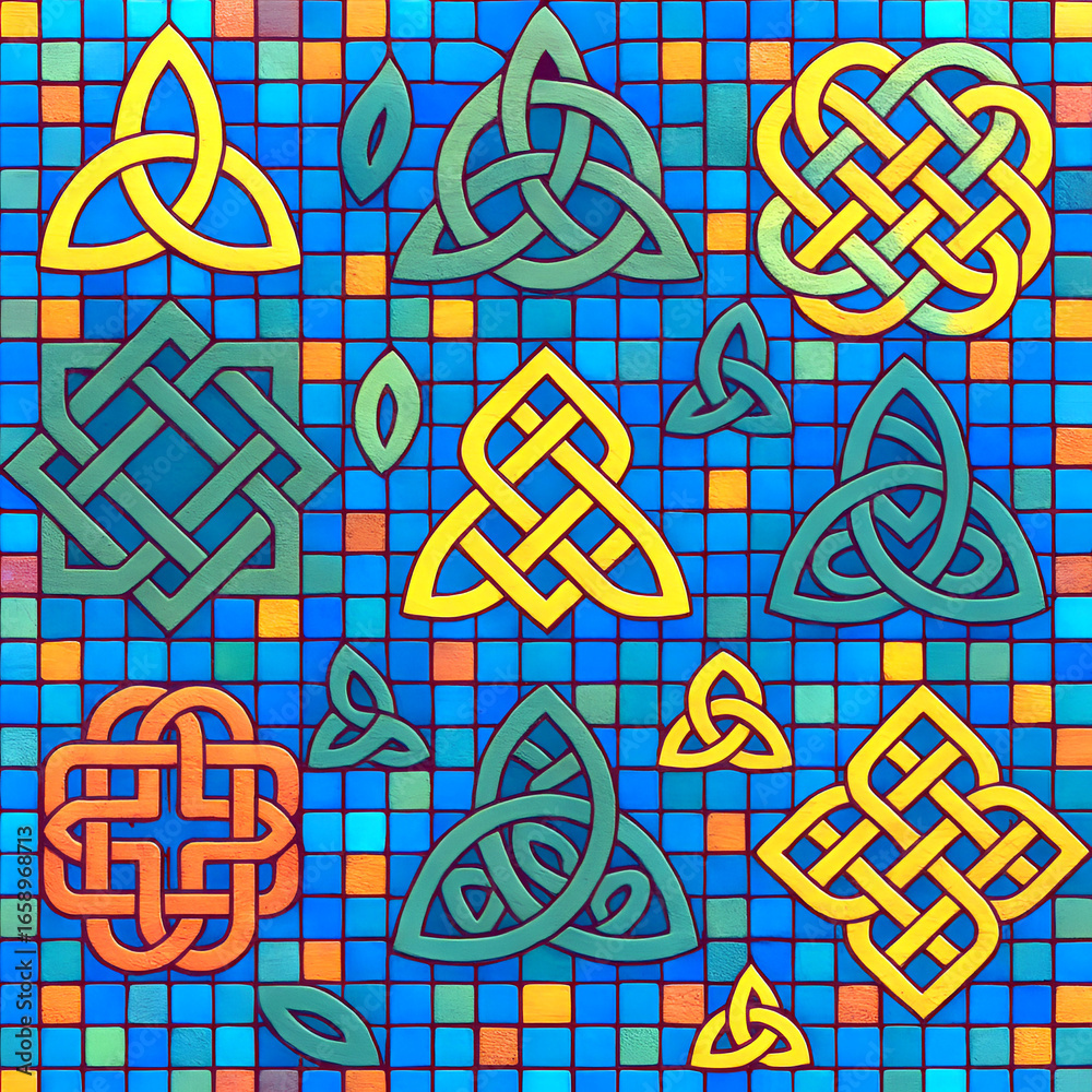 Seamless repeating pattern blending Trinity, Dara, and Shield Knots in ...