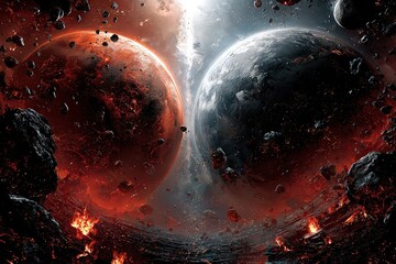 Fiery Collision Of Two Planets In Space